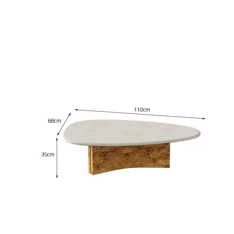 Table basse en bois massif naturel et travertin, table basse pour petit appartement, table à thé pou