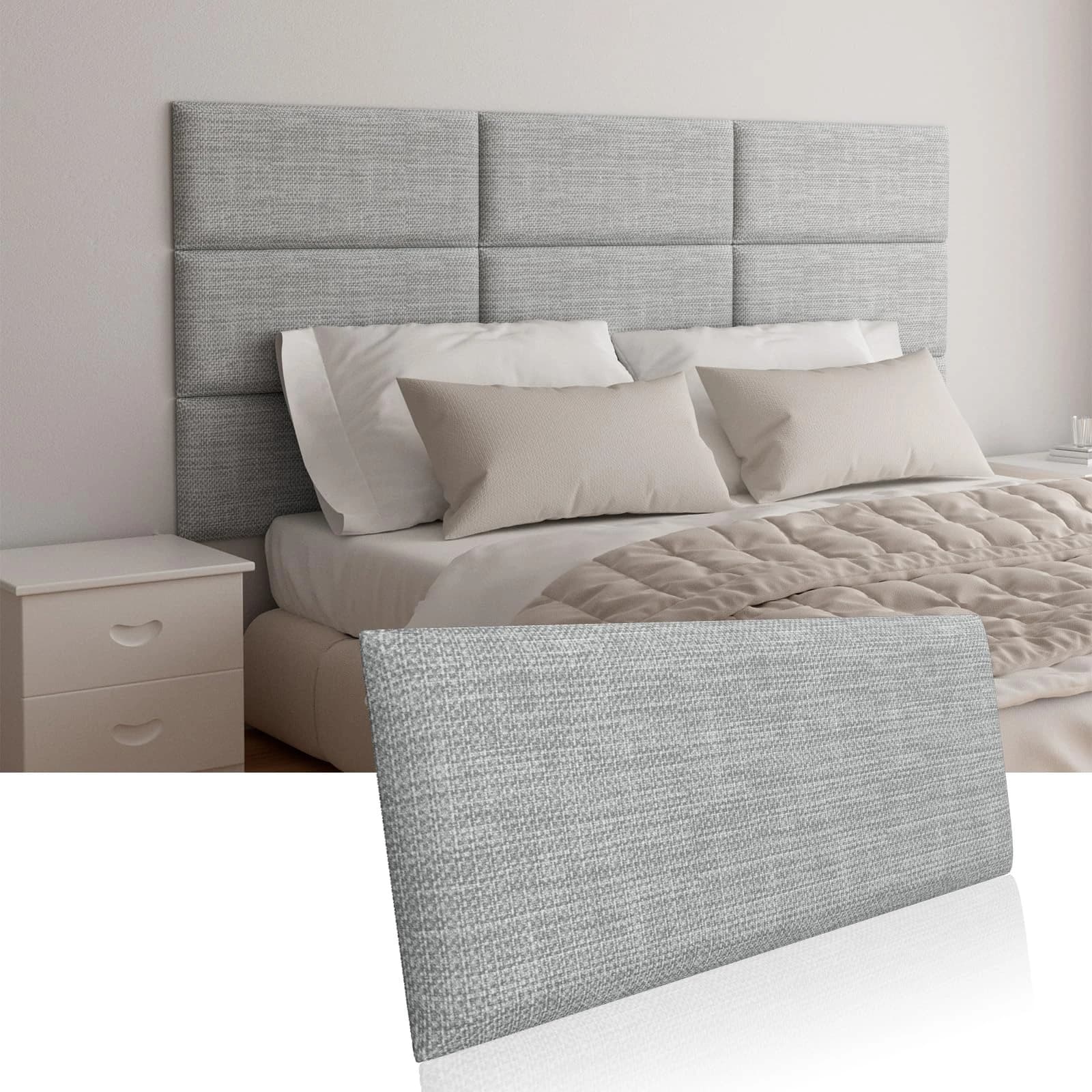 1. Tête de lit murale gris clair pour lit simple, panneaux de rembourrage mural en tissu éponge auto