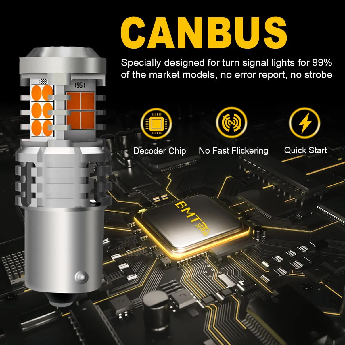 BMTxms 2X Canbus T20 7443 W21W WY21W PY21W BAU15S clignotant BA15S P21W sans Hyper Flash ambre jaune