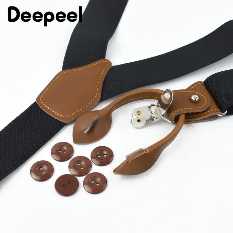 Deepeel 3.5*125 cm hommes adultes bretelles 6 Clips ajuster sangle élastique bouton bretelles décont