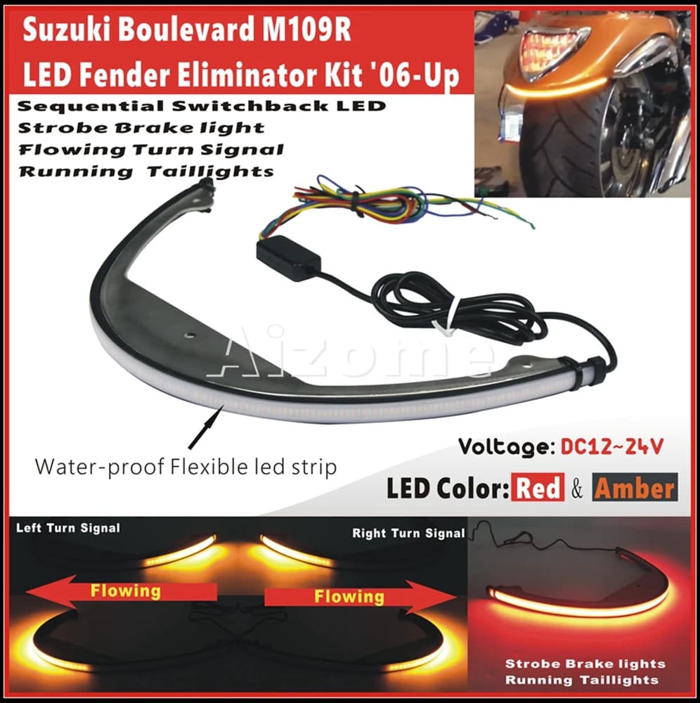 Feux arrière de moto avec séquentia ambre, clignotant fluide, éliminateur de frein LED, Suzuki Boule