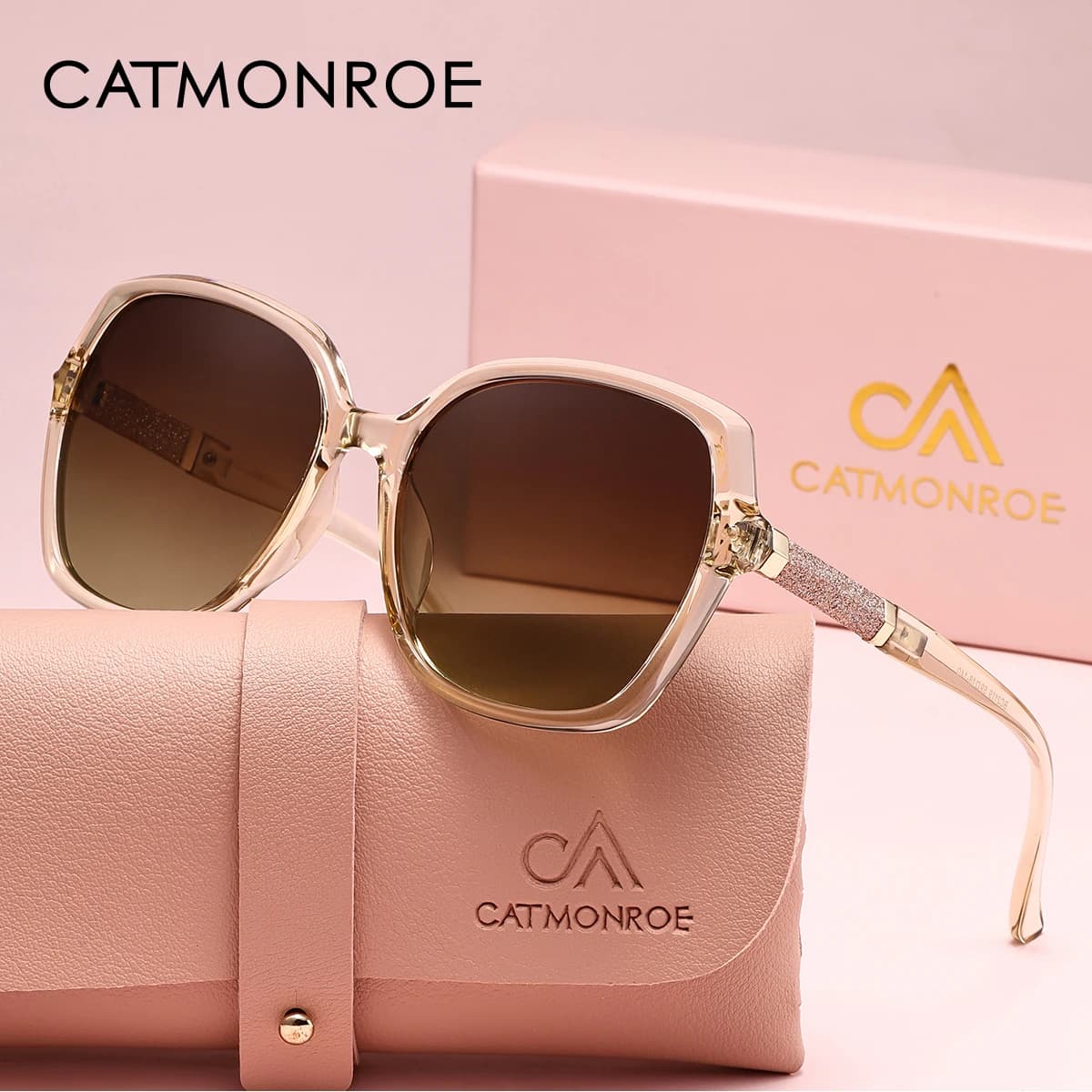 CATMONROE luxe polarisé femmes lunettes de soleil cadre papillon rose boîte-cadeau mode UV400 lunett