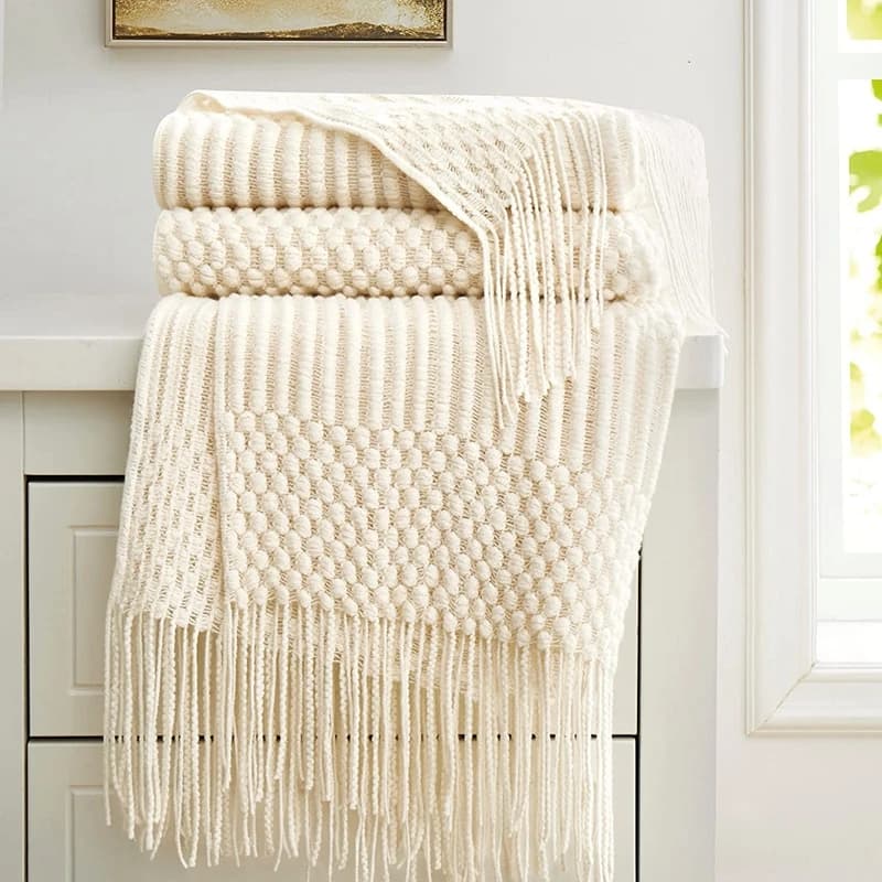 Blanc Boho jeter couvertures texturées grandes couvertures tricotées épais Vintage luxe jeter couvre