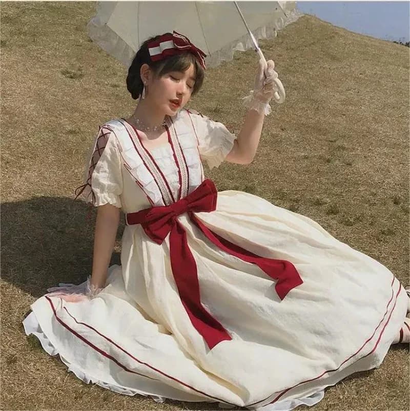 MAGOGO-Robe Lolita à Manches Courtes pour Femme, Tenue de Princesse, Vintage, Élégante, Française, a