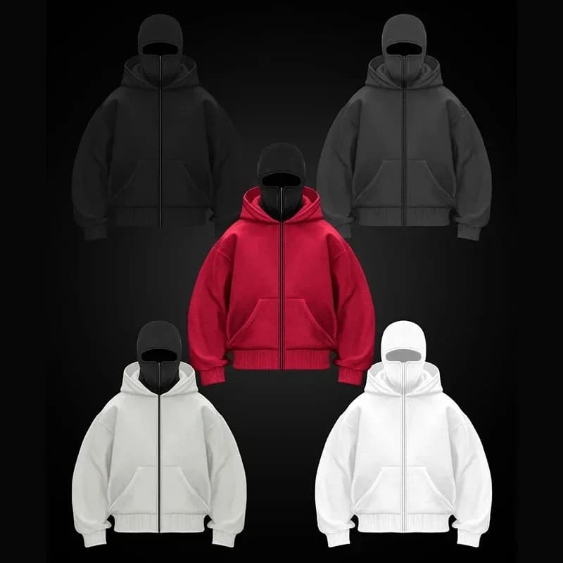Cagoule à capuche zippée pour homme, sweat-shirt chaud et décontracté, Y2K, avec masque facial à cap