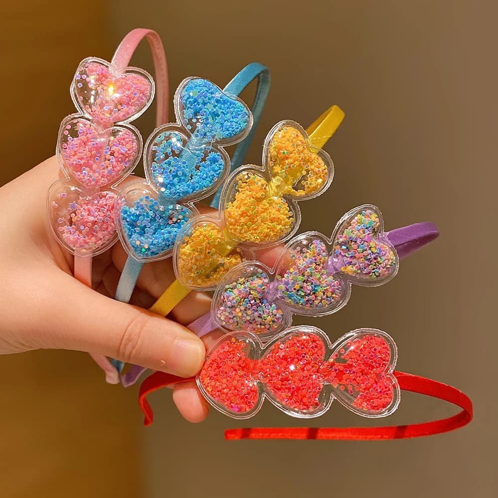 5 pièces de bandeaux coeur de fille mignonnes qui ne fait pas mal aux cheveux, bandeaux à paillettes