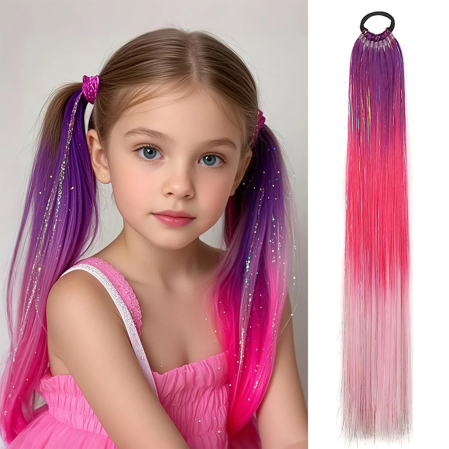 Extension de queue de cheval synthétique pour enfants, cheveux tressés en élan, violet, rouge, rose,