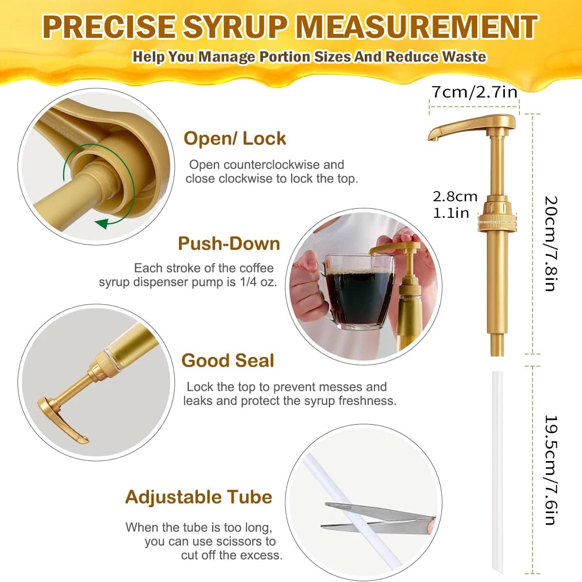 Leeseph – pompe à sirop de café, distributeur de pompe à sirop d'or pour bouteille de sirop de 750ml