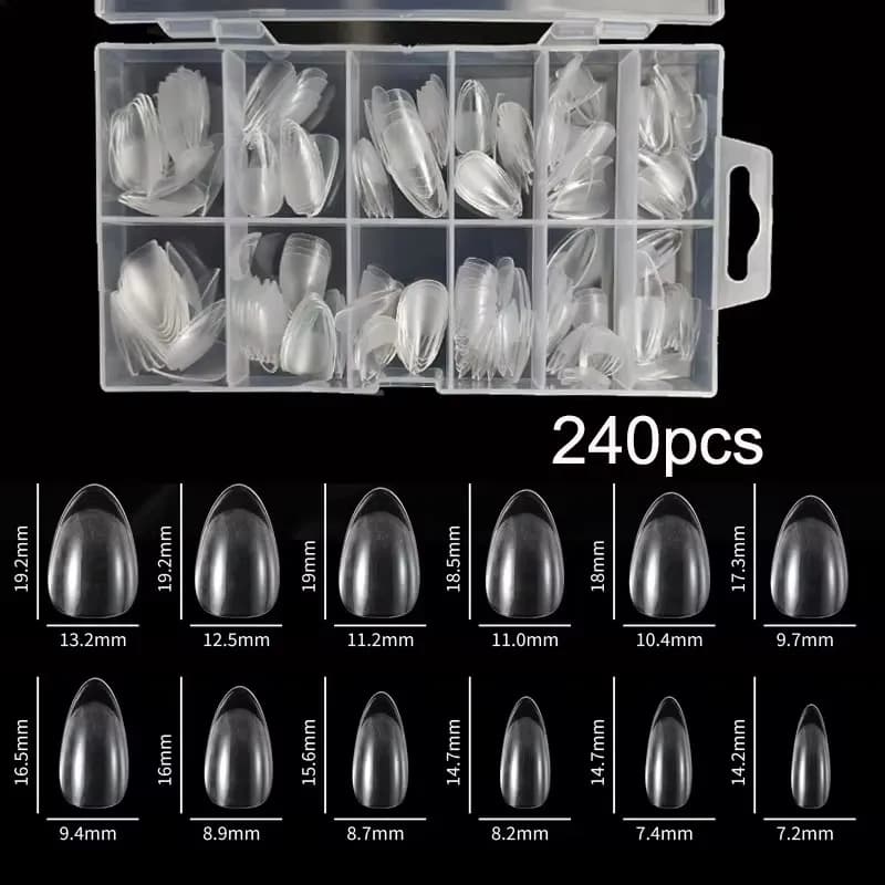 240 pièces/boîte semi-mat XXS amande ongles conseils couverture complète Gel doux faux ongles artifi