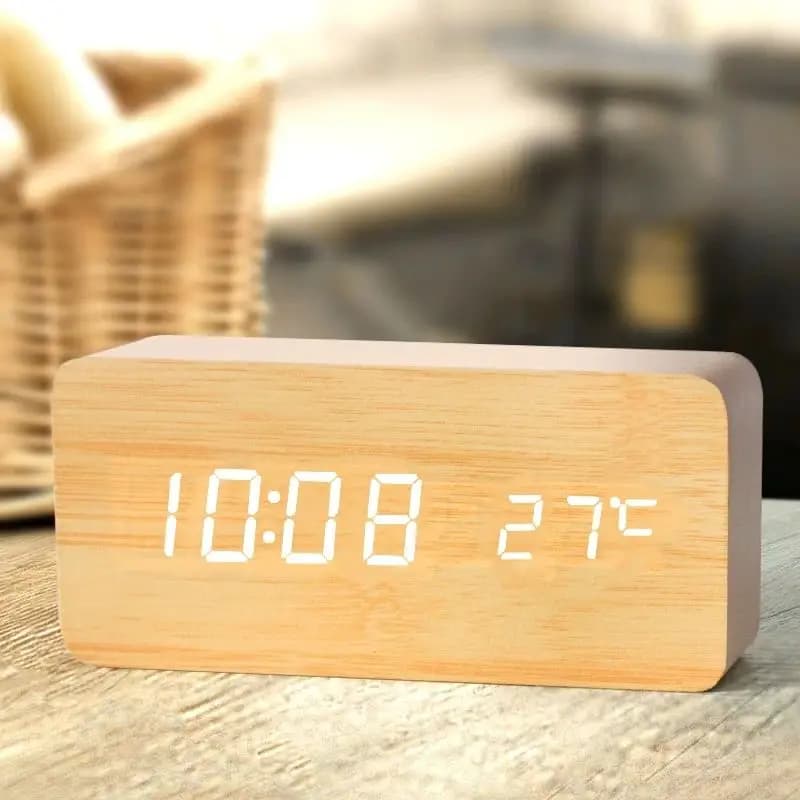 Réveil numérique en bois, réveil LED avec température, horloges de bureau pour bureau, horloge de ch