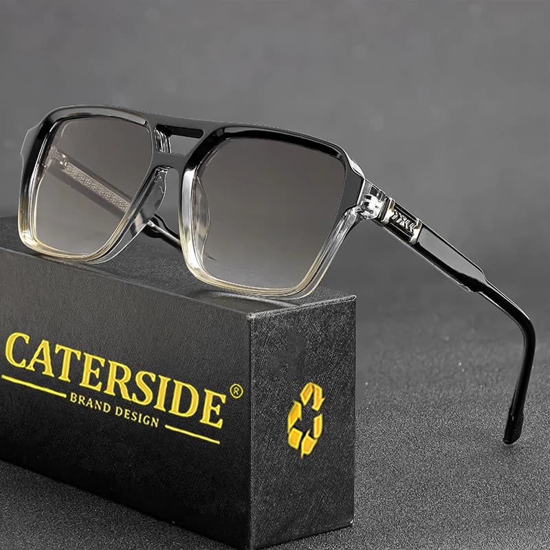 Lunettes de soleil rétro punk CATERSIDE pour hommes, monture carrée, dessus plat, double pont, lunet