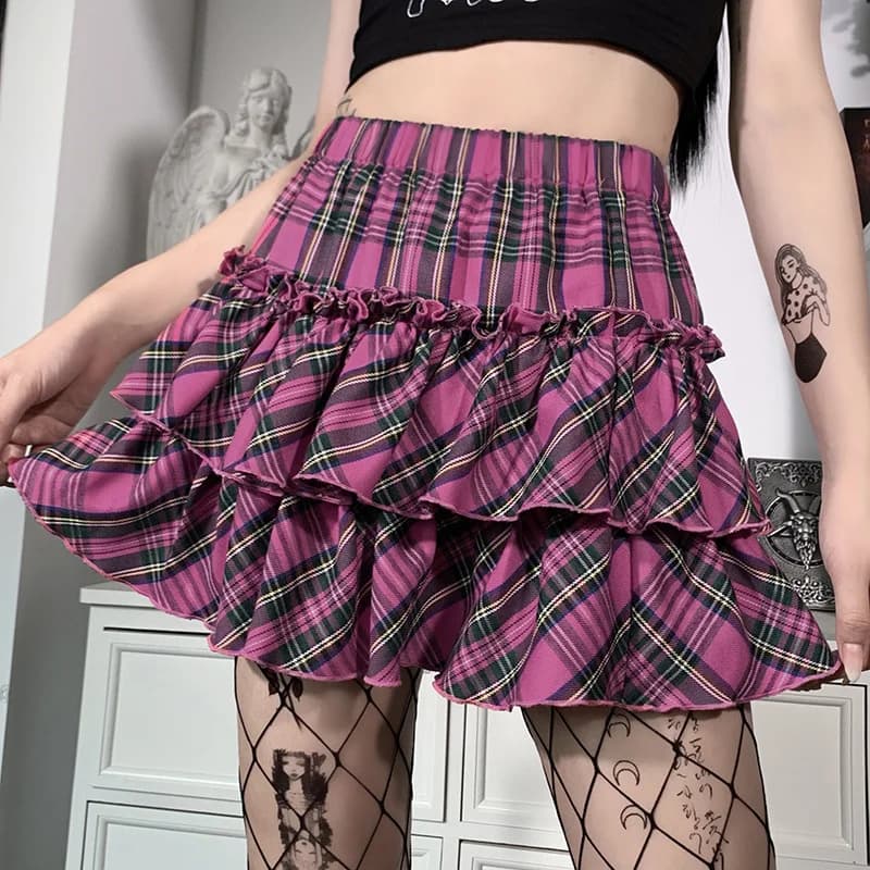 Jupe rose Style collège japonais pour jeunes filles, jupe à carreaux, taille haute, Slim, Lolita Cos