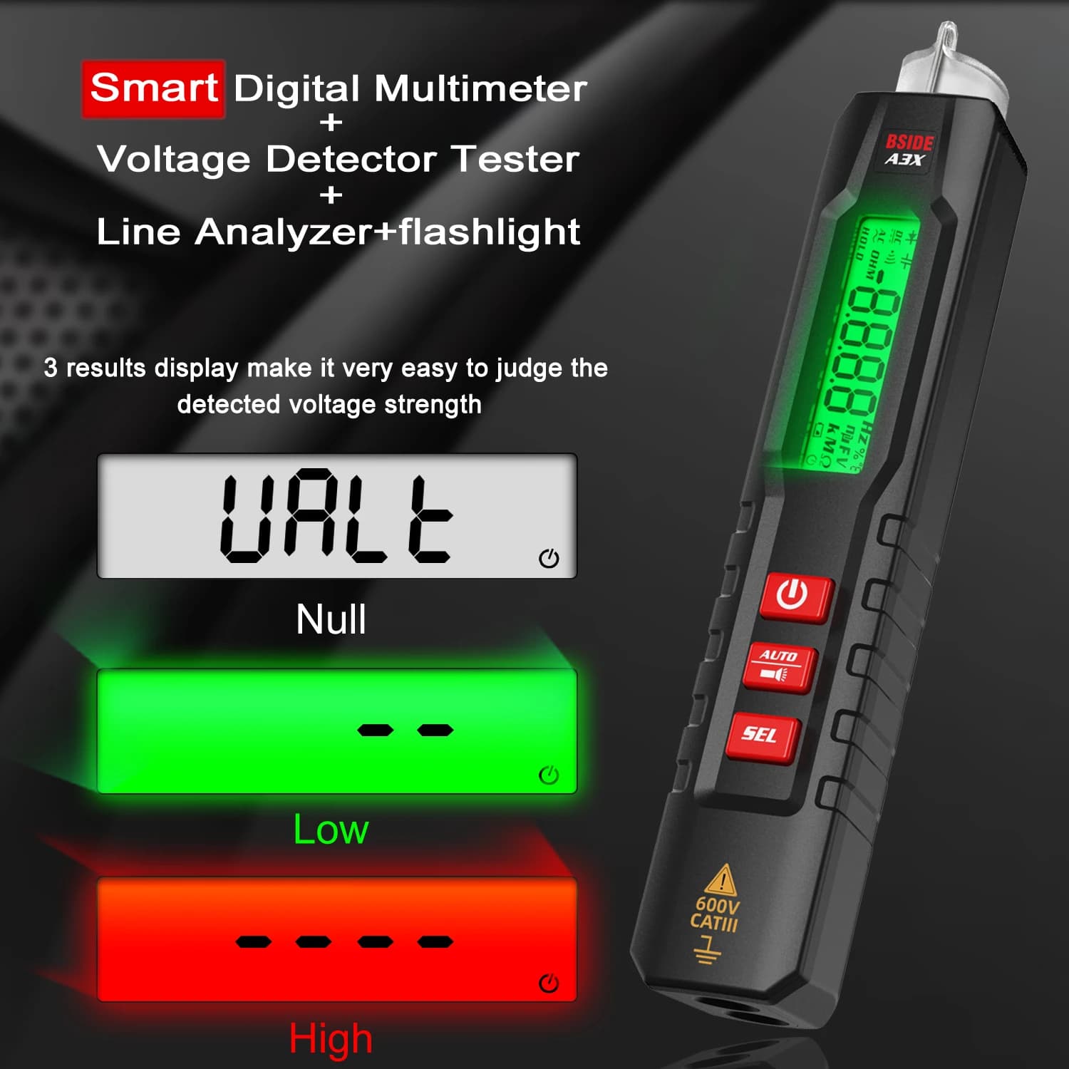 BSIDE multimètre numérique intelligent Type de stylo multitesteur True RMS voltmètre tension cc AC c