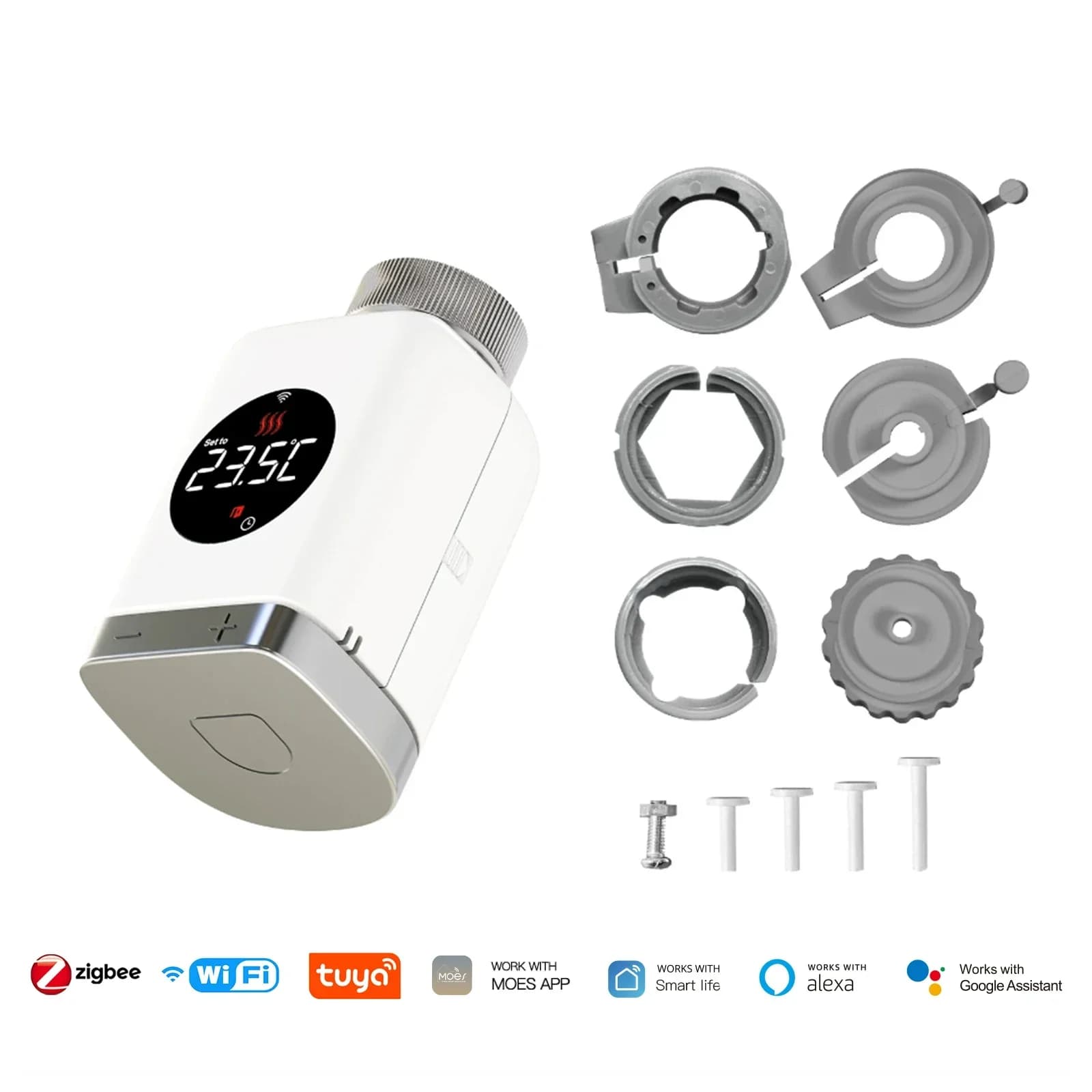 MOES – vanne de radiateur thermostatique intelligente Wifi/Zigbee, application Programmable TRV, con
