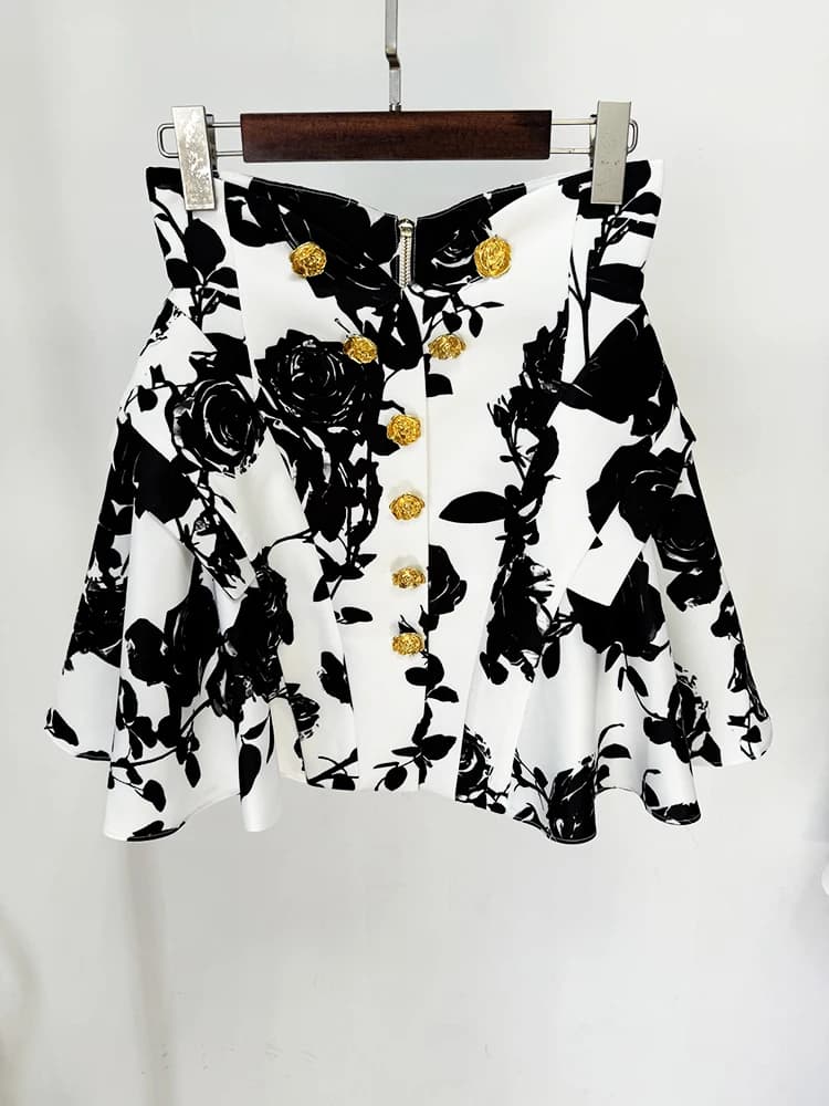 HIGH STREET Nouveauté 2026 Mini-jupe florale imprimée pour femme, style défilé de créateur, avec bou