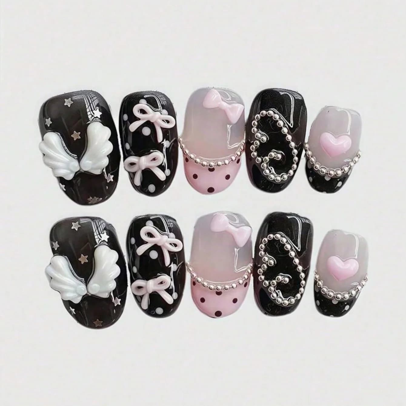 Nail art circulaire court pressé à la main, beaux faux ongles, nœud rose doux et frais, adapté aux f