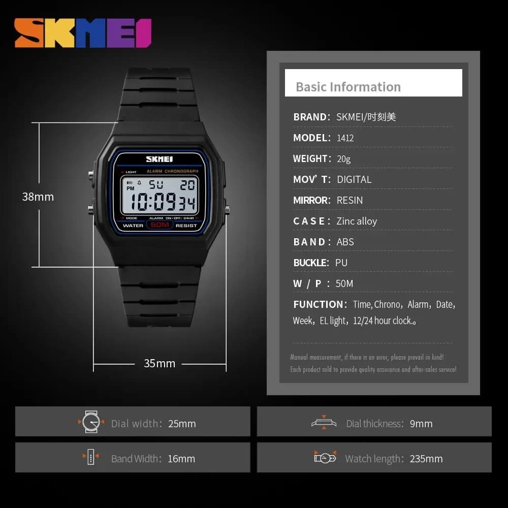 SKMEI 1412 mode femmes montre numérique affichage étanche Date semaine femme montre-bracelet sport C
