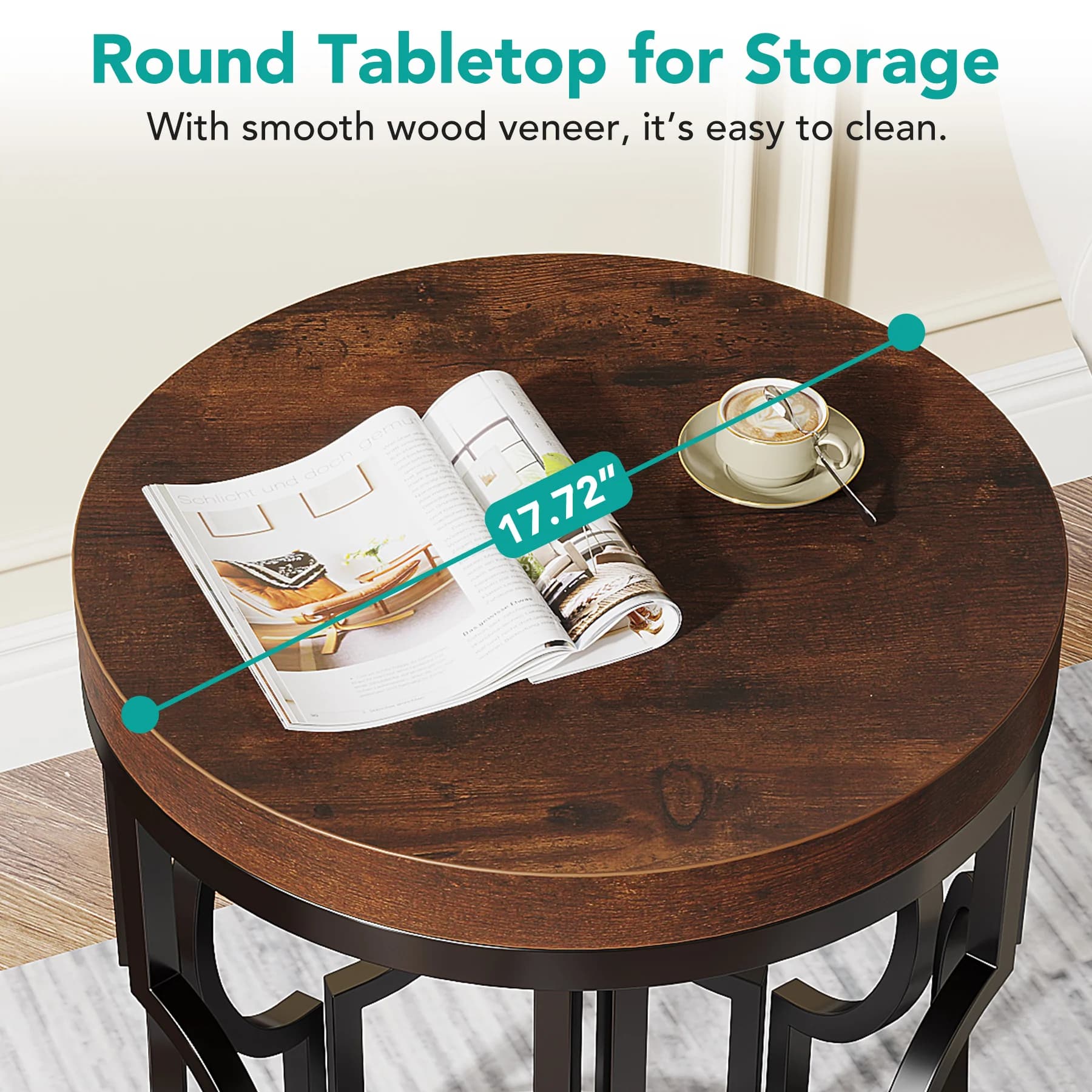 Tribesigns-Table d'appoint ronde, table de chevet industrielle avec cadre creux en métal, petite tab