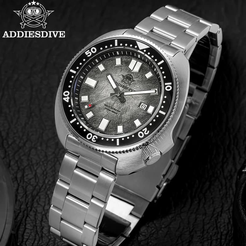 ADDIESDIVE hommes montre verre saphir AR enduit montres à Quartz lumineux 200m étanche tortue plonge