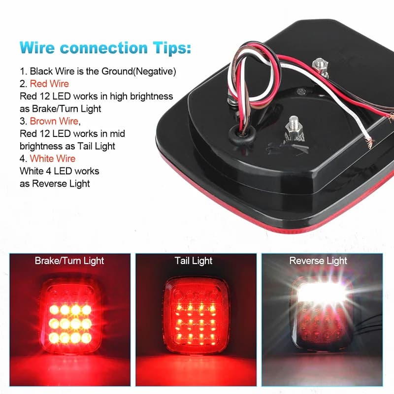 Feu arrière universel à 16 led, 2 pièces, feu de recul pour Jeep Wrangler YJ TJ CJ JK, camion remorq