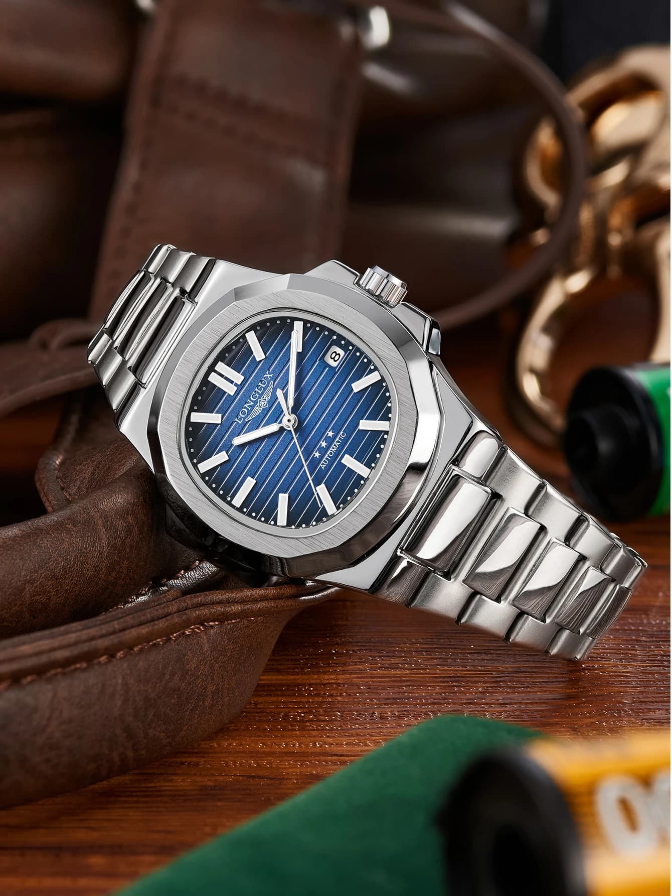 Montre automatique pour hommes, date d'affaires, mécanique, étanche, en acier inoxydable, lumineuse,