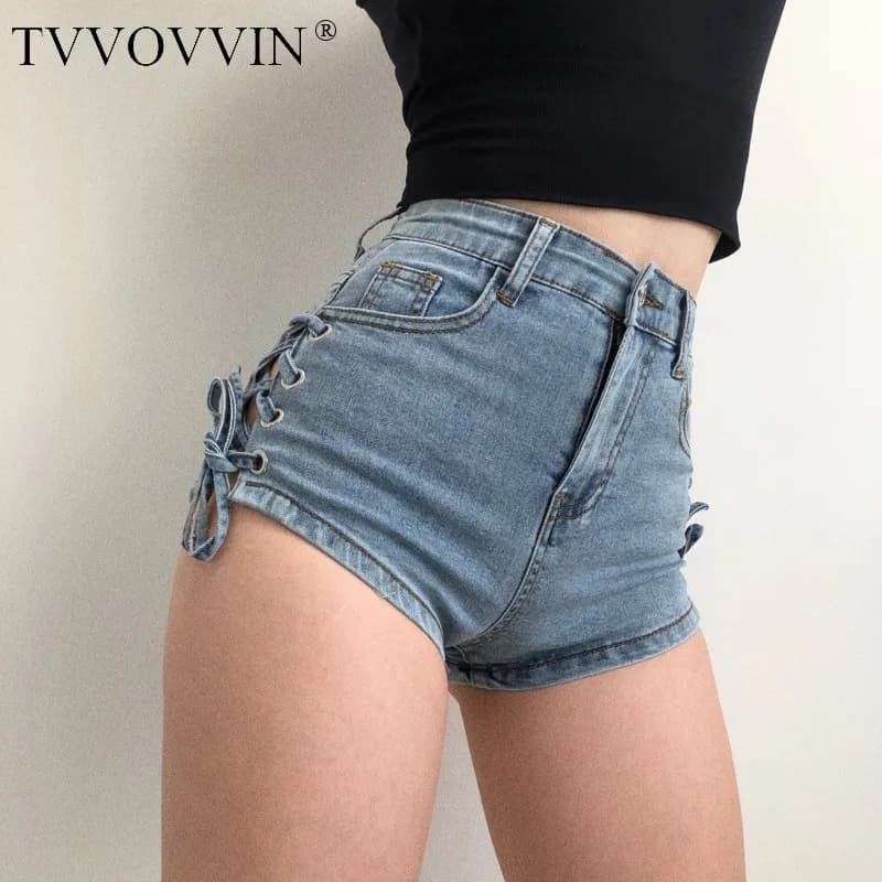 TVVOVVIN-Mini short en denim taille haute pour femme, vêtement moulant et sexy, style Boho, 8ZC
