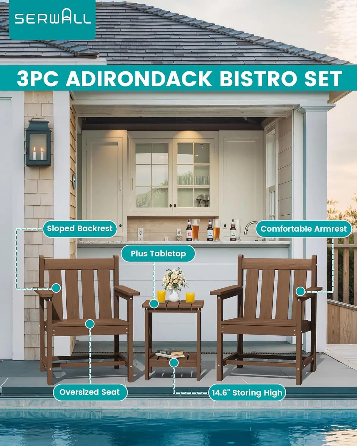 Ensemble de bistro de patio 3 pièces, ensemble de chaises Adirondack toutes saisons avec table d'app