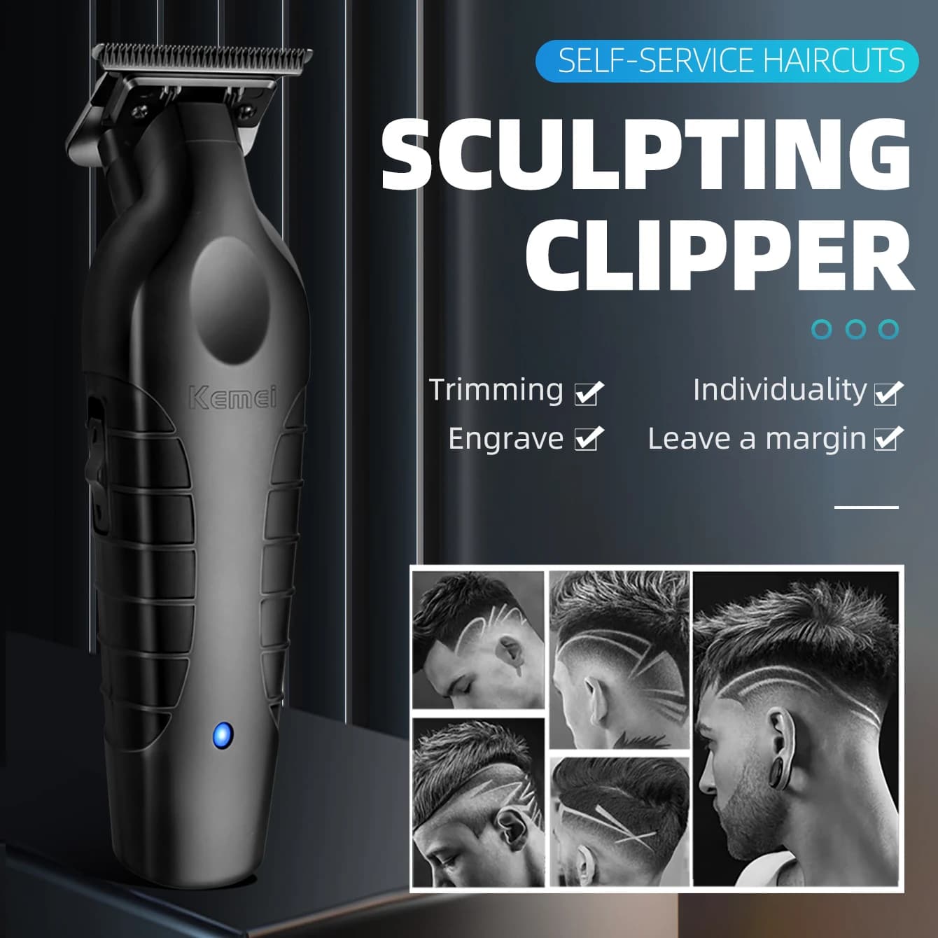 Kemei KM2299 tondeuse à cheveux professionnelle 0mm zéro écart sculpture tondeuse hommes sans fil to