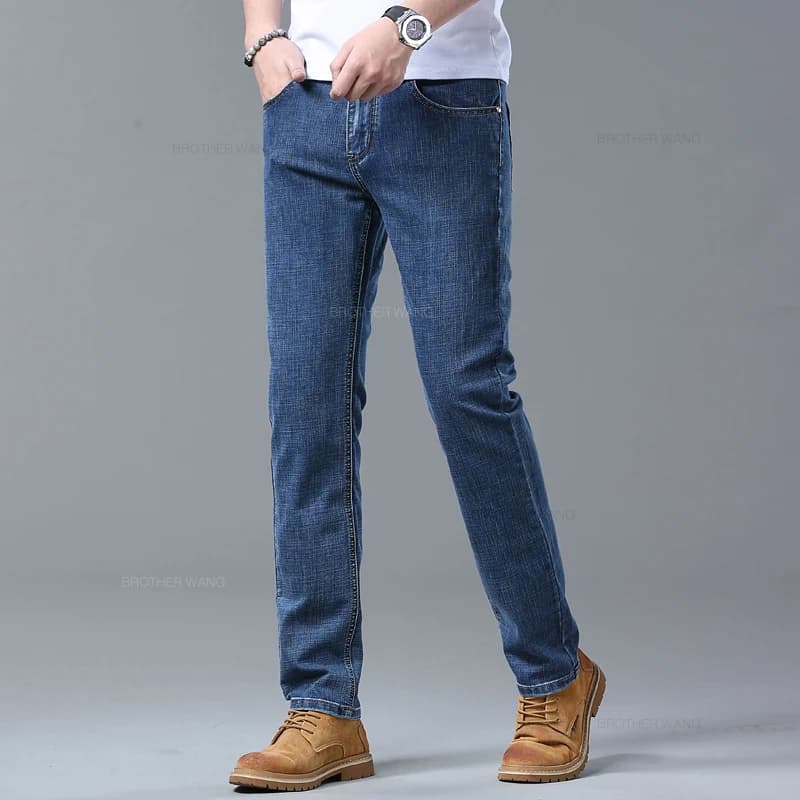 Printemps hommes bleu clair jean mince élégant décontracté tissu extensible Denim pantalon classique
