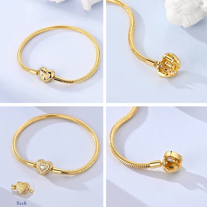 Bracelet cœur d'amour en or 17-20 cm, charme en argent sterling 925, bracelet de famille éternel, br