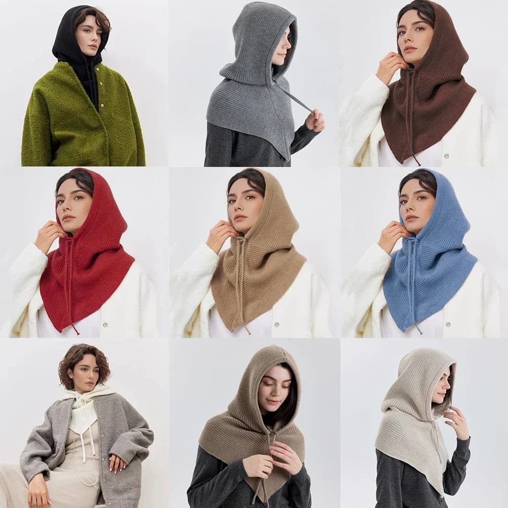 Chapeau-balaclava d'hiver pour femmes, écharpe chaude en tricot, bonnets à capuche, collier de cou e