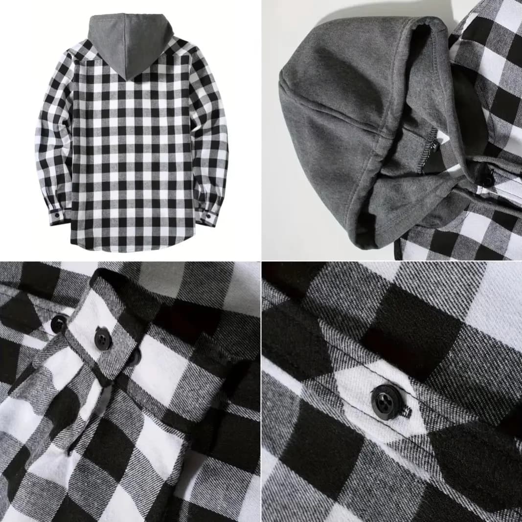 Hommes d'affaires printemps et automne Patchwork Plaid boucle décontractée à capuche à manches longu