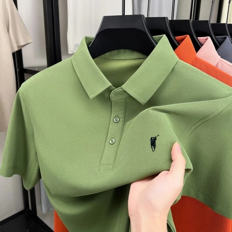 Pony de marque de luxe broderie à manches courtes polo shirt été respirant couleur solide hommes déc