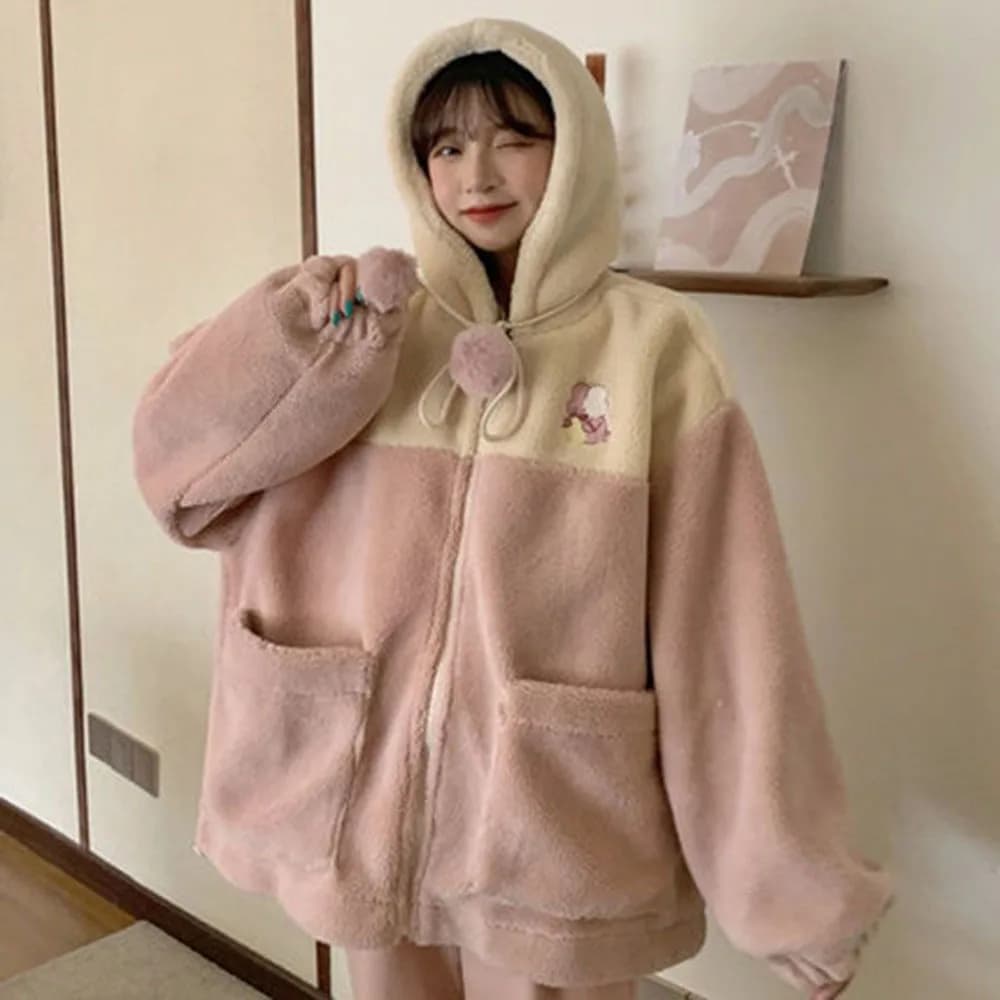 Sweats à capuche College dessin animé japonais Kawaii pour femmes, sweat-shirt en peluche, veste cha