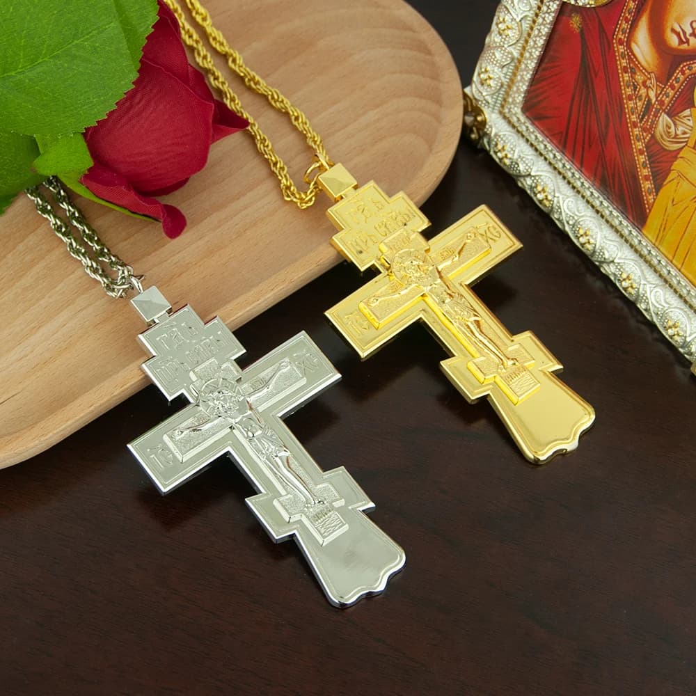 HTISOK – pendentif croix de jésus orthodoxe, pendentif de poitrine de pasteur d'église, fournitures 