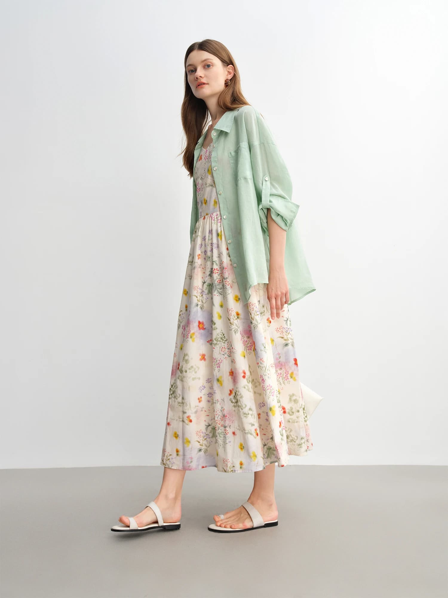 DUSHU 2025 Robe d'été à bretelles florales pour femme - Silhouette amincissante de style resort Midi