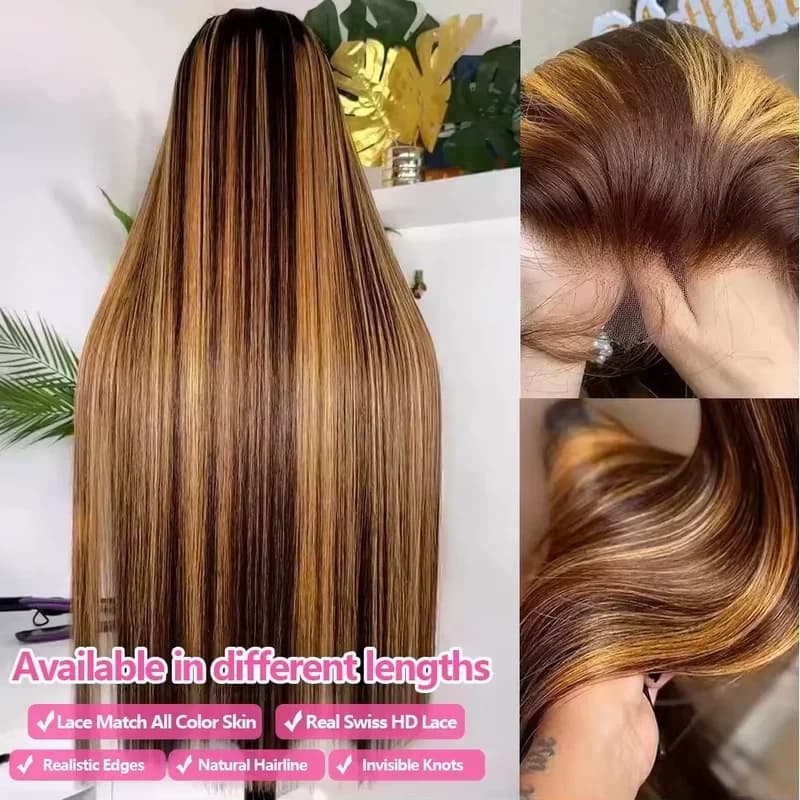 Perruque Lace Front Wig naturelle lisse sans colle, cheveux humains, naissance des cheveux pré-épilé