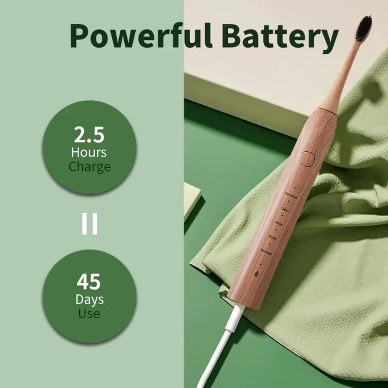 Brosse à dents électrique sonique en bambou écologique, charge rapide USB, 5 modes intelligents, éta