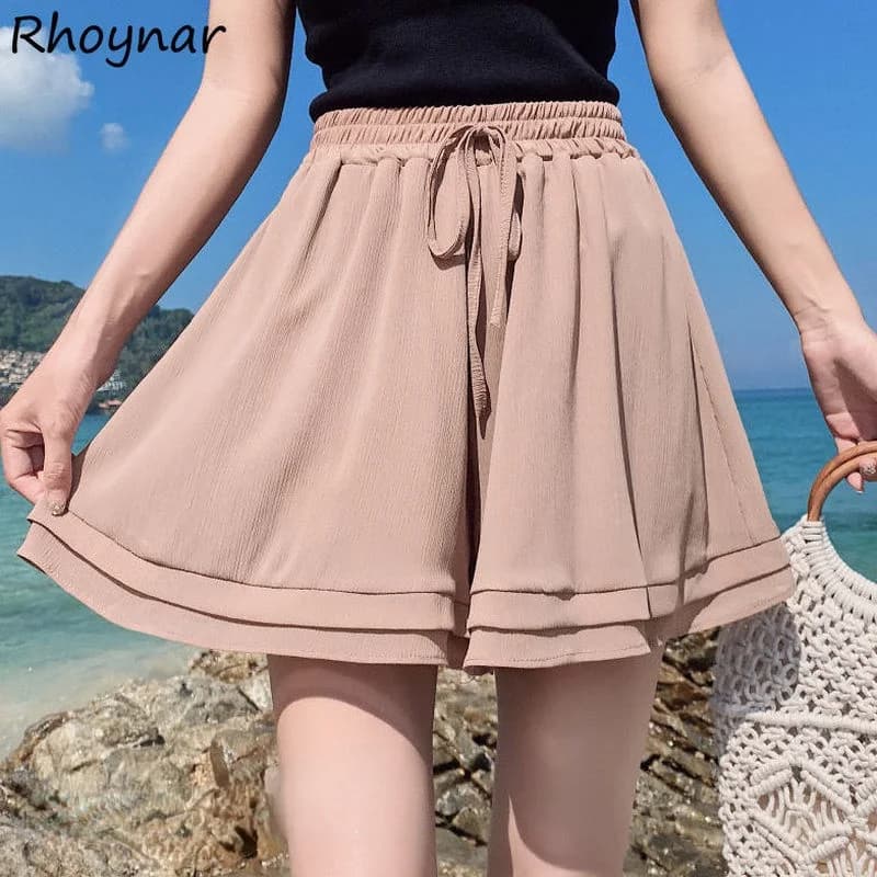 Short en mousseline de soie taille haute pour femme, confortable et élégant, style coréen, doublé, H