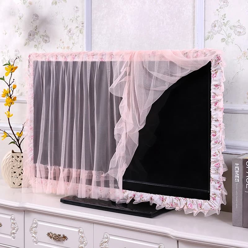 Rideau de porte en tissu dentelle, cercle TV pouvant être retourné, couvercle anti-poussière, écran 