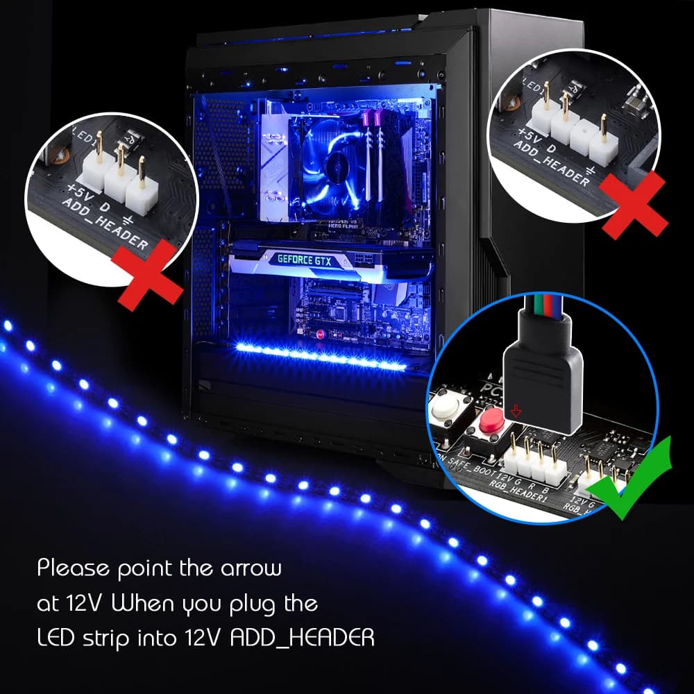 Bande lumineuse LED de jeu RGB 1 à 2/3, Kit de répartiteur pour carte mère Aura Sync 12V, 4 broches,