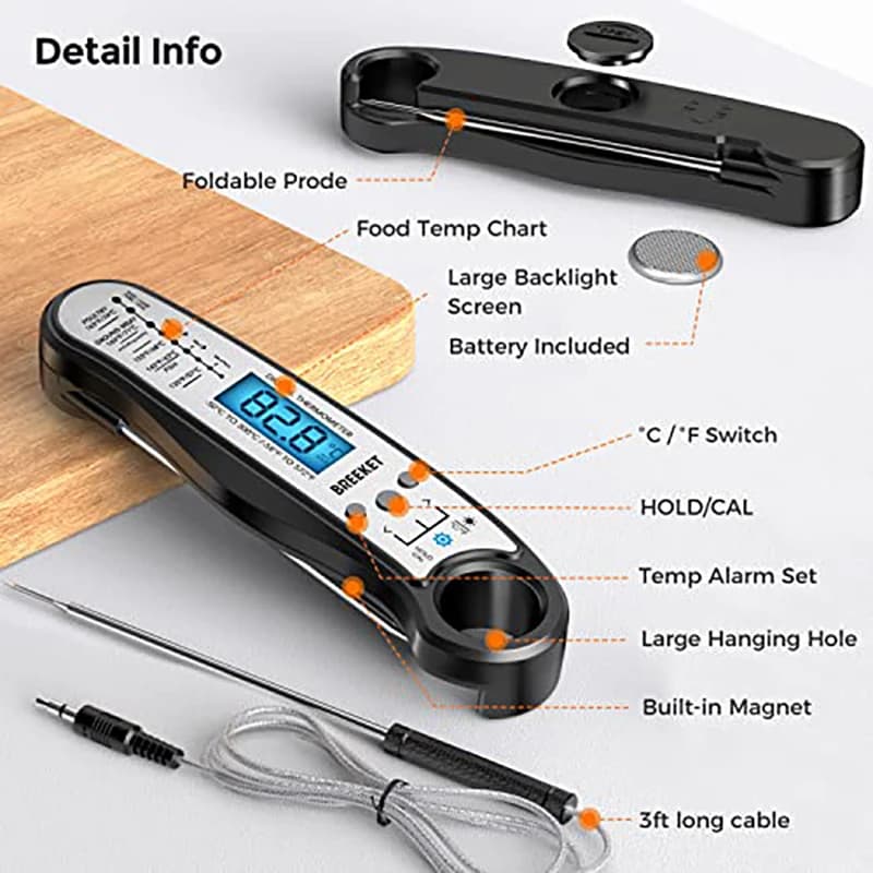 Thermomètre alimentaire de cuisine numérique pour thermomètre à viande avec 2 sondes pour la cuisson