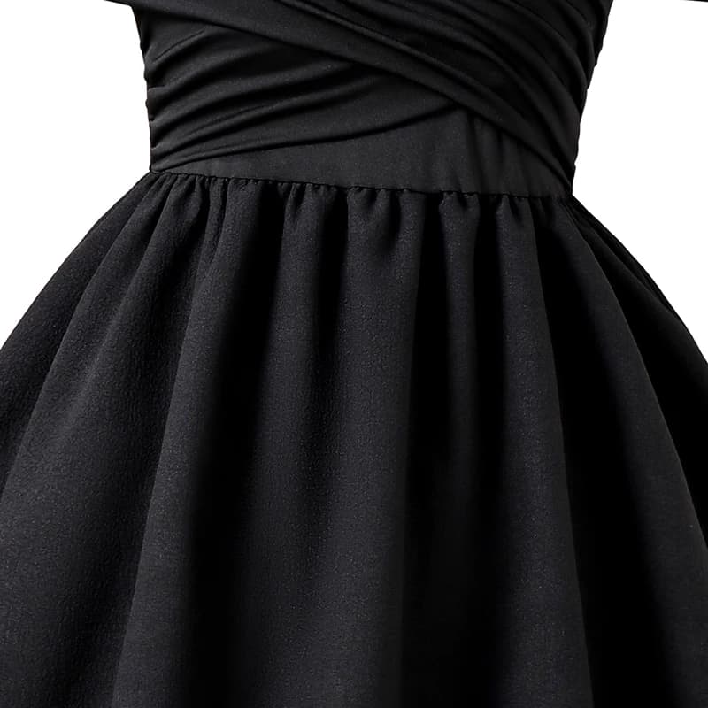 Robe d'été noire pour filles, couleur unie, écharpe, manches courtes, froncée, à plusieurs niveaux, 