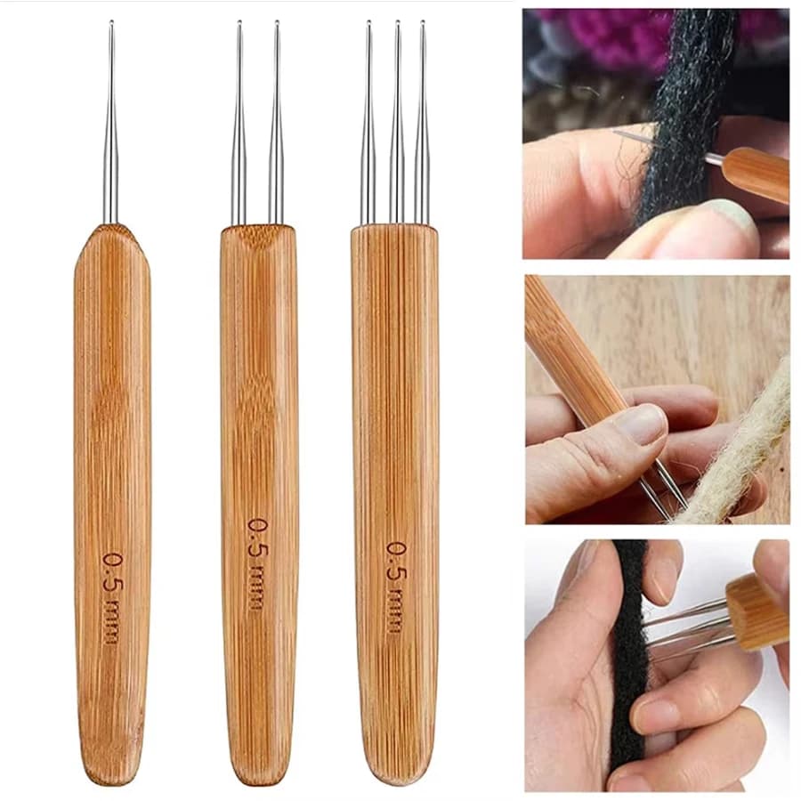 3/6 pièces 0.5mm/0.75mm Dreadlock Crochet bois Crochet aiguilles cheveux Dreadlocks outil pour tress
