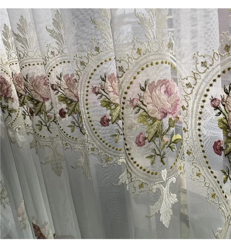 Rideau en Tulle brodé de pivoines de luxe américain, pour salon, broderie de fleurs européennes élég