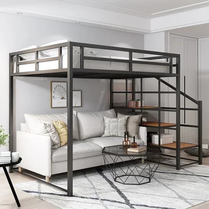 Lits superposés en métal avec escaliers pour adultes, dortoir, lit Queen Size, bonne qualité, loft, 