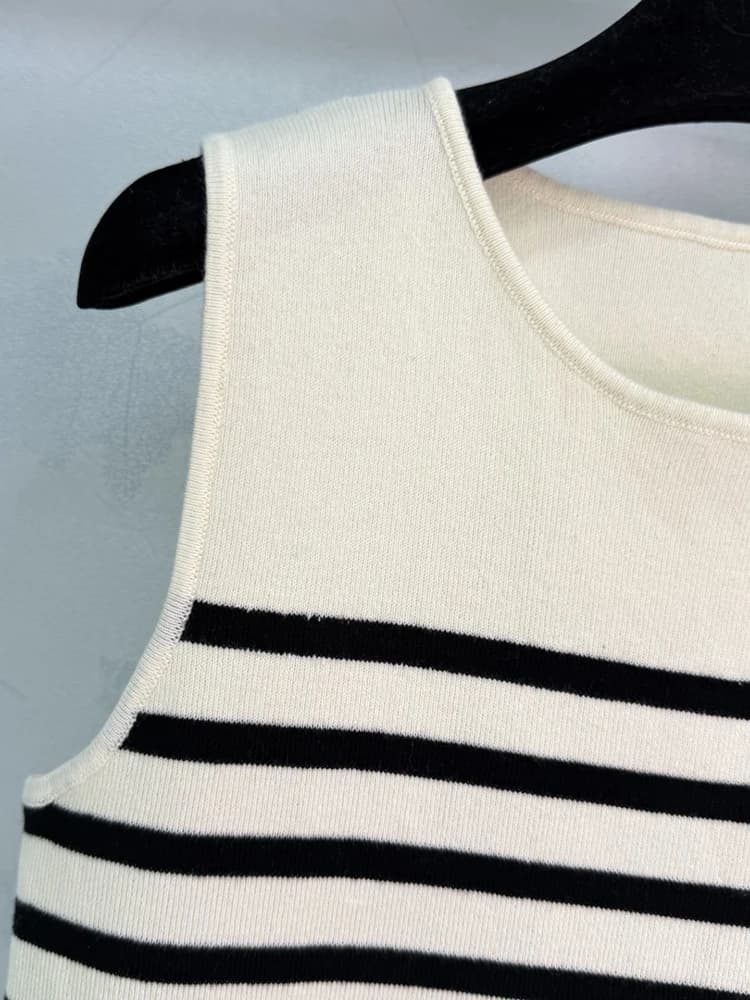 Pulls en laine rayés tricotés pour femme, col rond, sans manches, coupe droite, pour la maison, mode