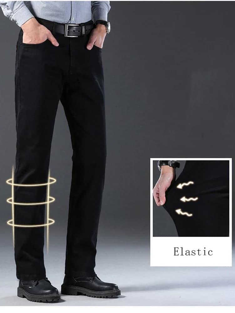 Hommes classique avancé marque de mode pur noir jean homme doux respirer Stretch mince droit Denim p