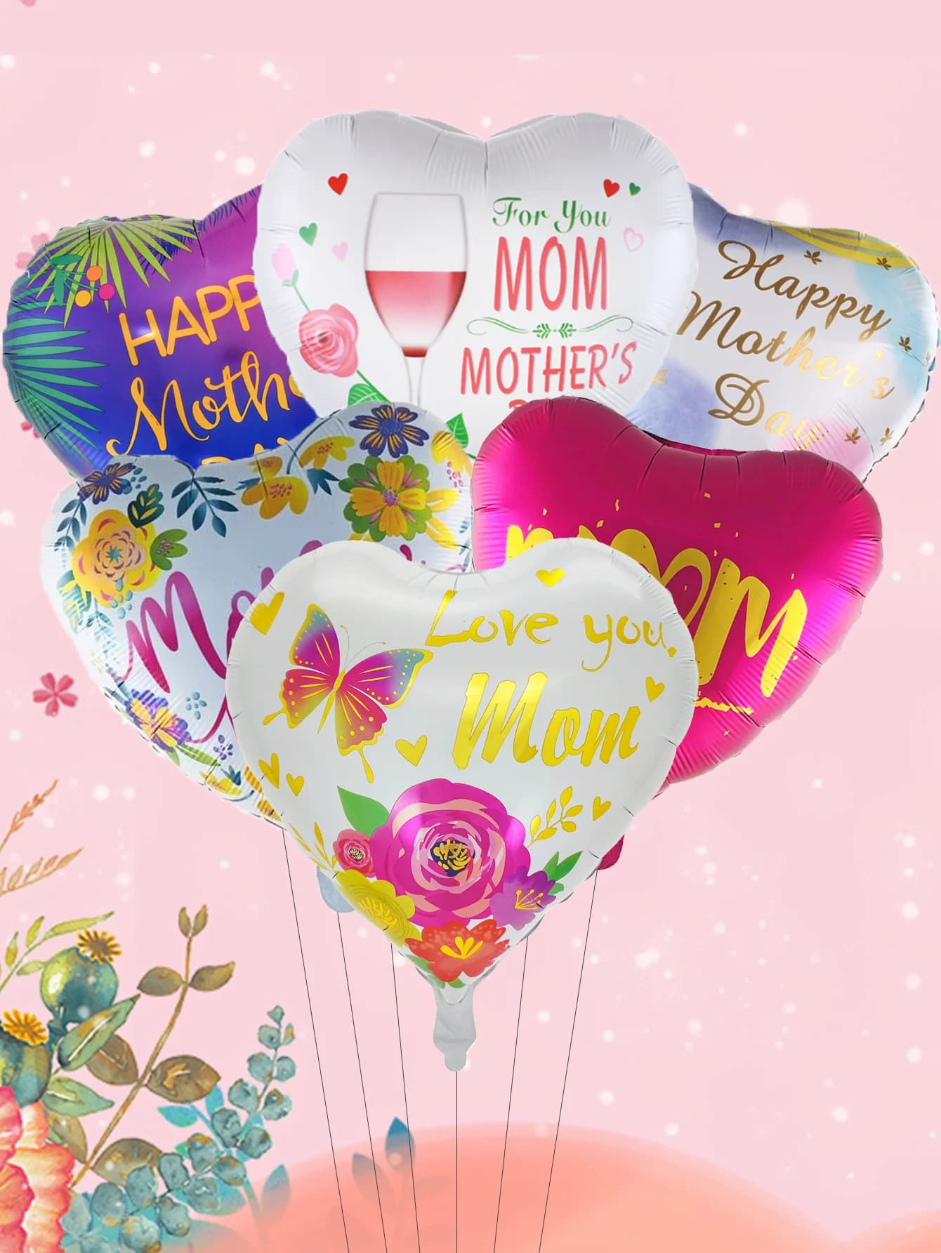 6 pièces 18 pouces anglais espagnol joyeux fête des mères coeur ballons ronds t'aime maman meilleure