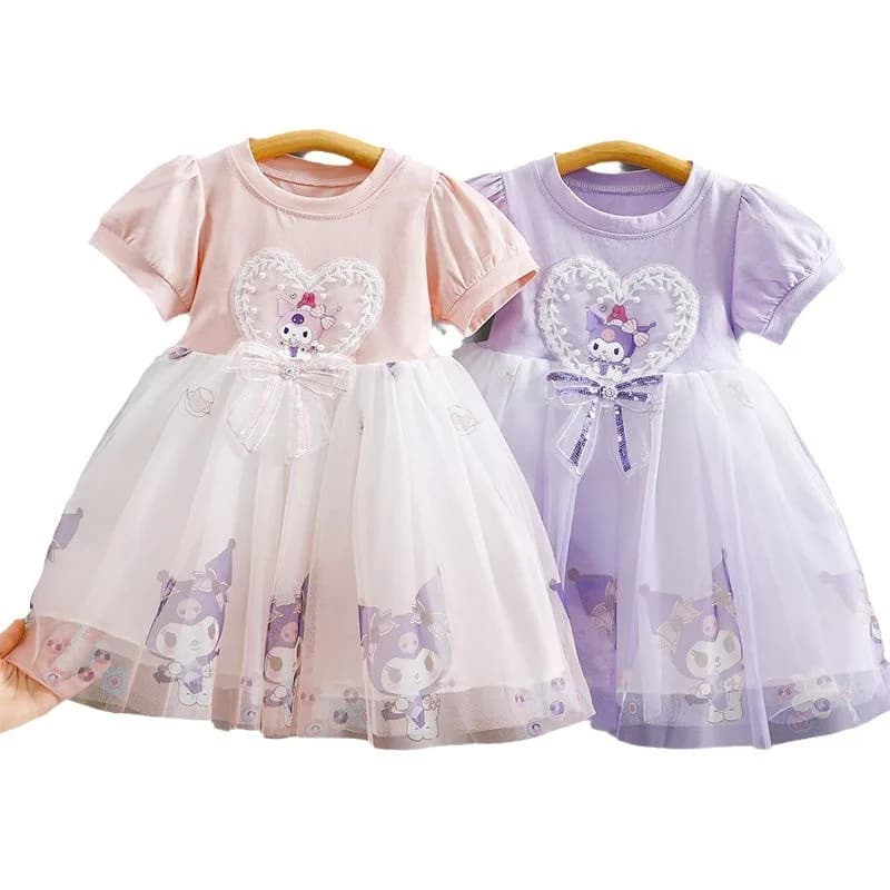 Robe de princesse en maille pour filles, tenue de princesse à manches courtes, motif dessin animé Ku